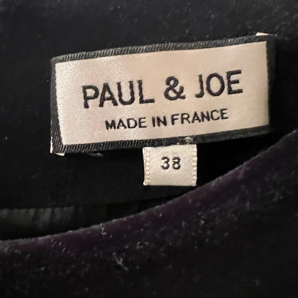 Paul & Joe Made in France Black Velvet Dress Sheer Lace Sleeves FR 38 US 6 - Picture 2 of 4